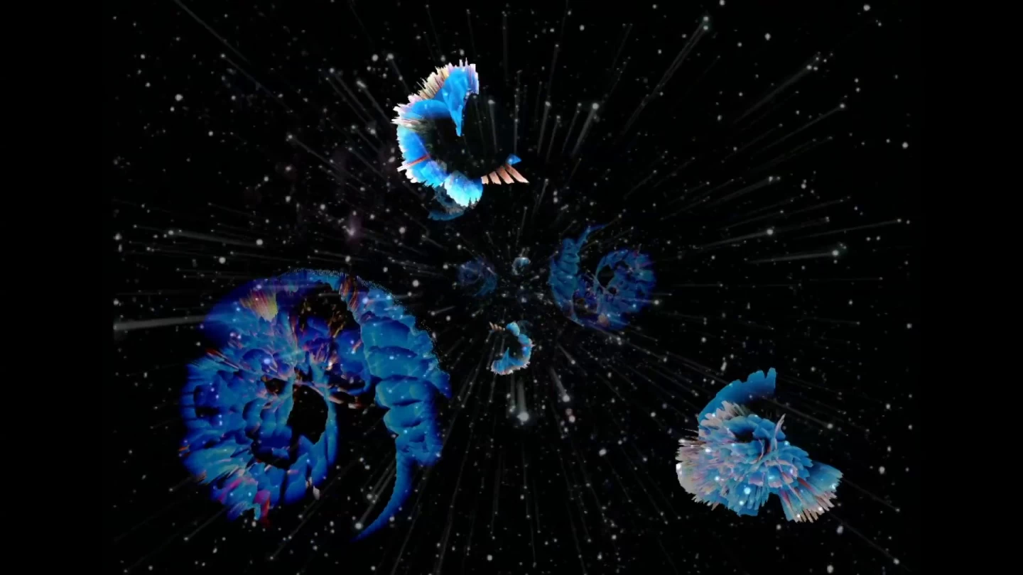 Blue light painting in a dark space